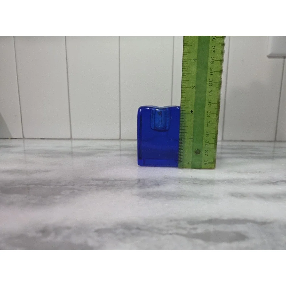 Pier‎ One Cobalt Blue Ice Cube Candle Holder, Glass Candle Stick, Home Decor